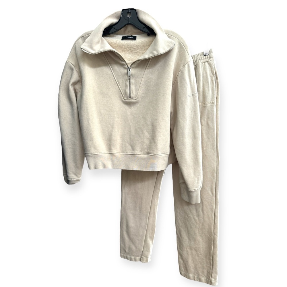 The Kooples SET Ecru Stand Collar Sweatshirt & Straight Leg Sweatpants Size 2/M